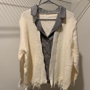 Women's Cream Sweater with Gray Collar